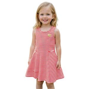 Juicy Couture Girls 4T Neon Orange White Stripe Dress Gold Heart Logo
